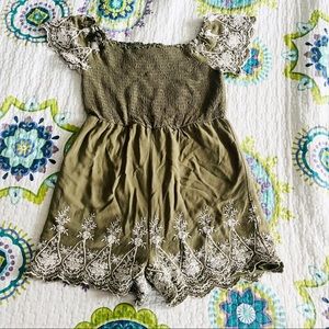 Blue Rain Embroidered Off Shoulder Romper